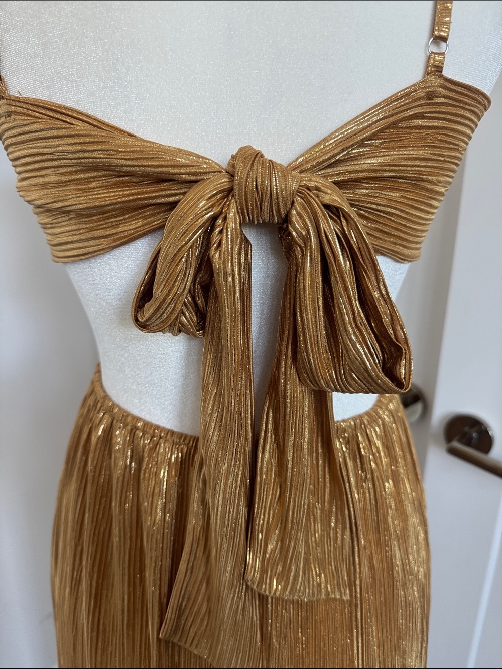 Petal & Pup Gold Plissé Cutout Maxi Dress - Picture 4 of 8